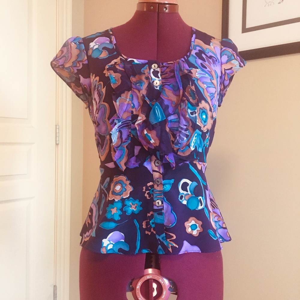 EUC Nanette Lapore Silk Floral Print Blouse - Size 0